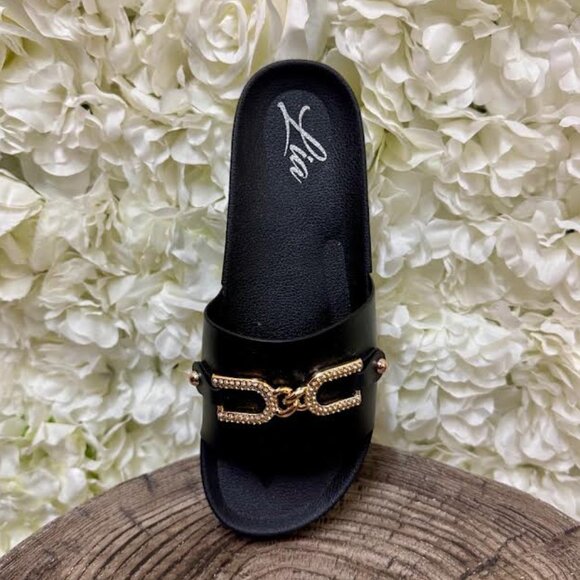 Black Sandal with Gold Metal Detailing - Picture 1 of 1